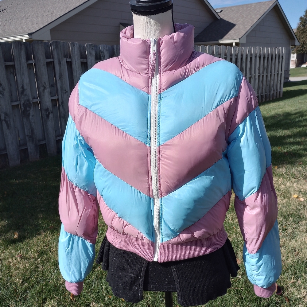 Urban Outfitters Pink & Blue Cotton Candy Puffer Jacket Coat Size XS